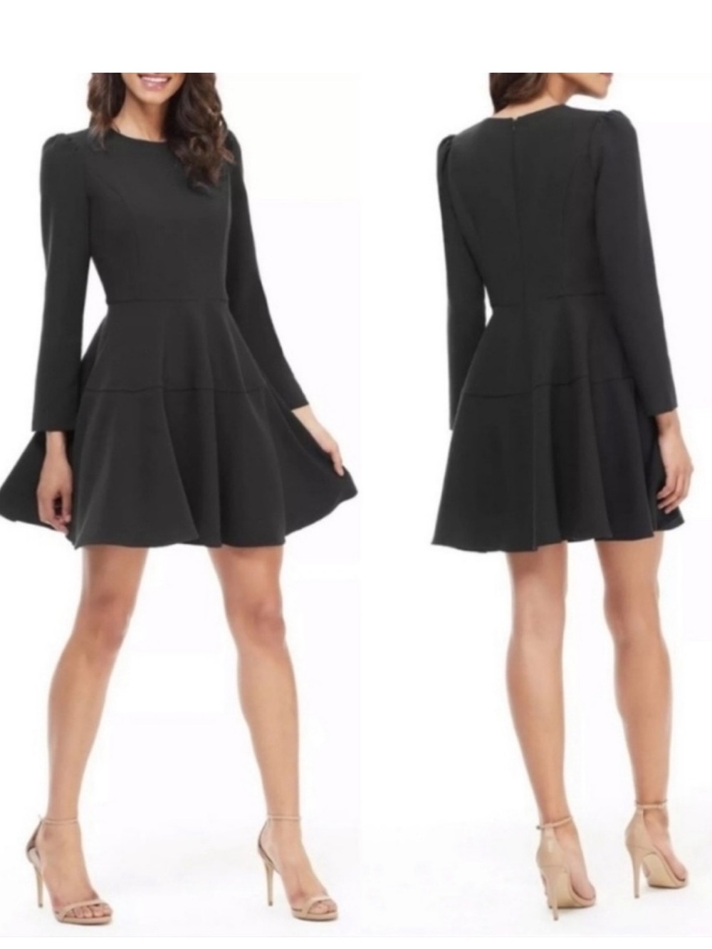 Gal Meets Glam Black Long-Sleeve Fit-and-Flare Dress